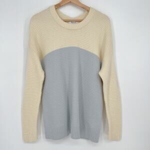 Madewell Greensboro Button Back Sweater Colorblock Small Blue Cream Textured